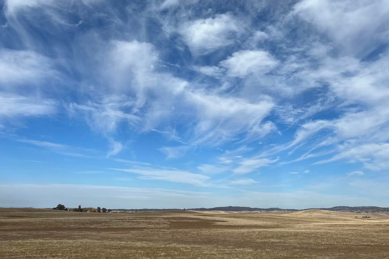 Rural farming operation with blue sky and open fields